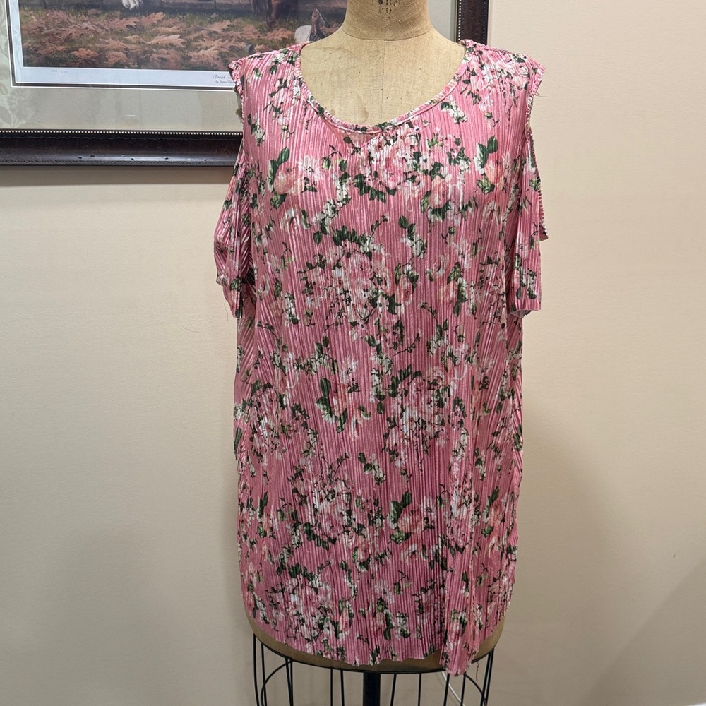 Alison Andrews Pink Floral Cold Shoulder Top